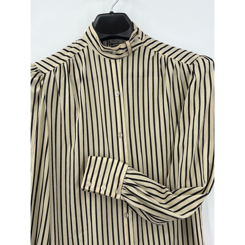 Vintage Puccini Striped Mock Neck Blouse Puff Shoulder Mob Wife Sz 6